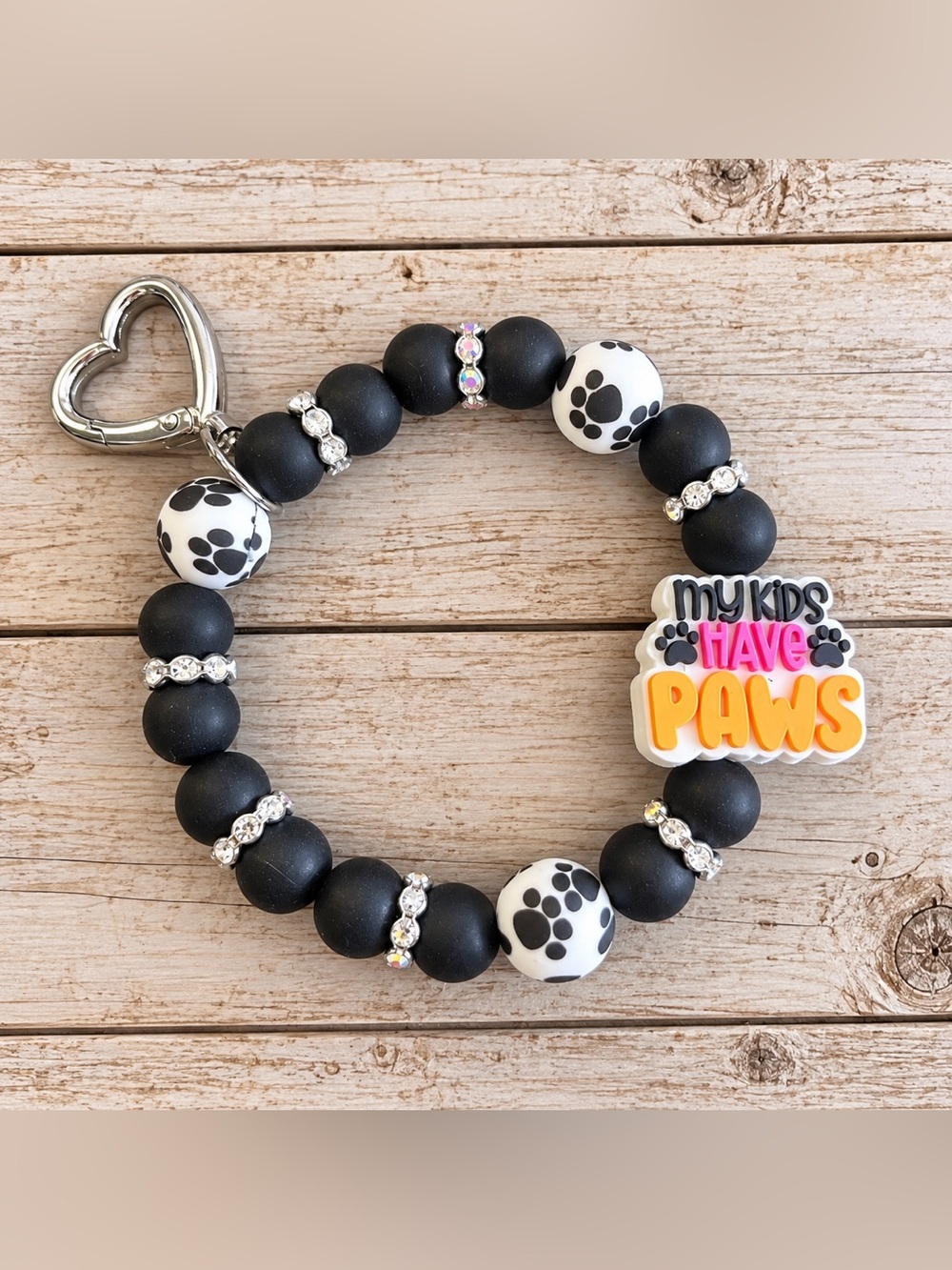 Black & White Paw Print Dog Charm Keychain